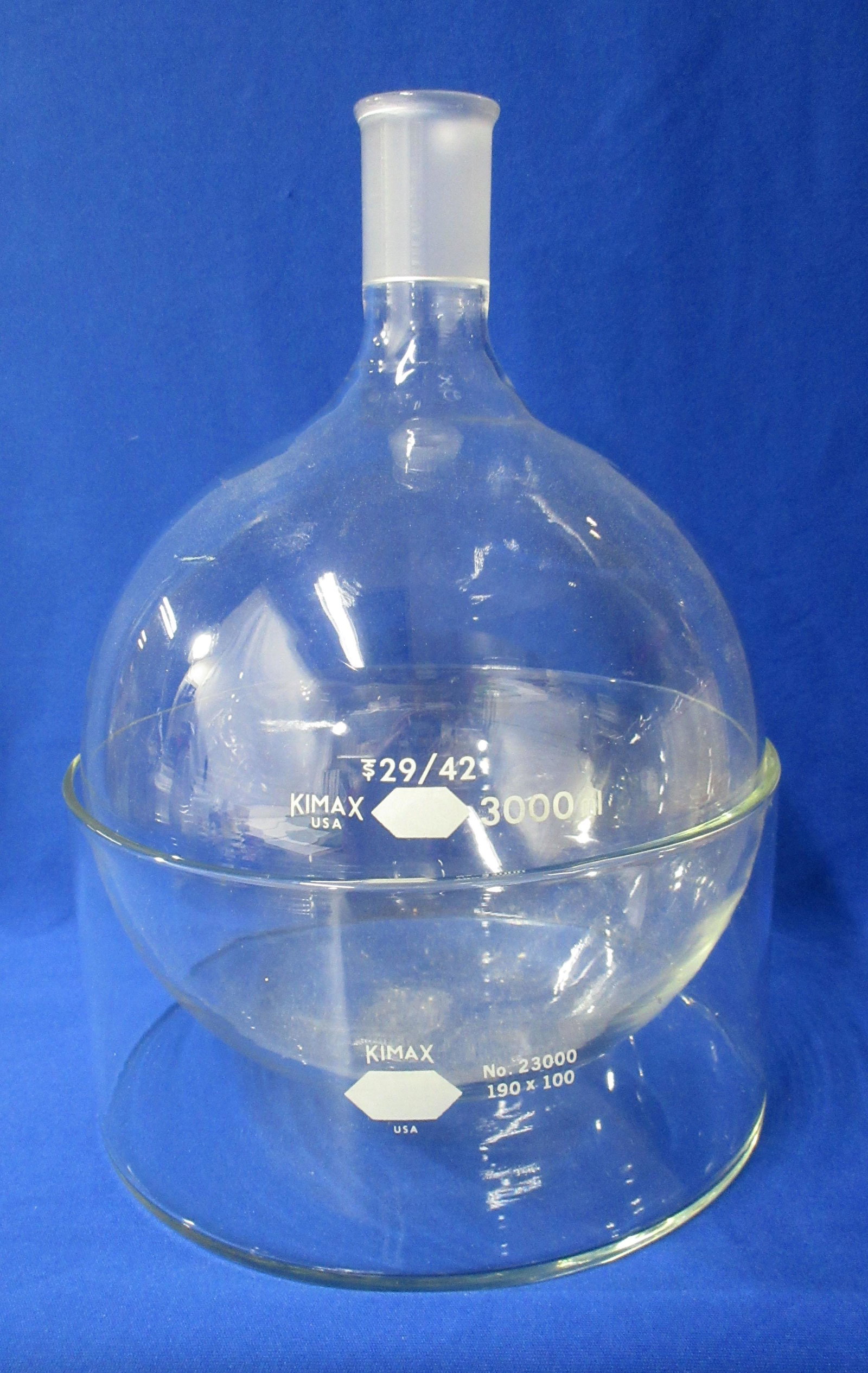 Kimax Glass Chemist Flask 3000 ml & Bowl: 10" x 7", 7 1/2" bowl