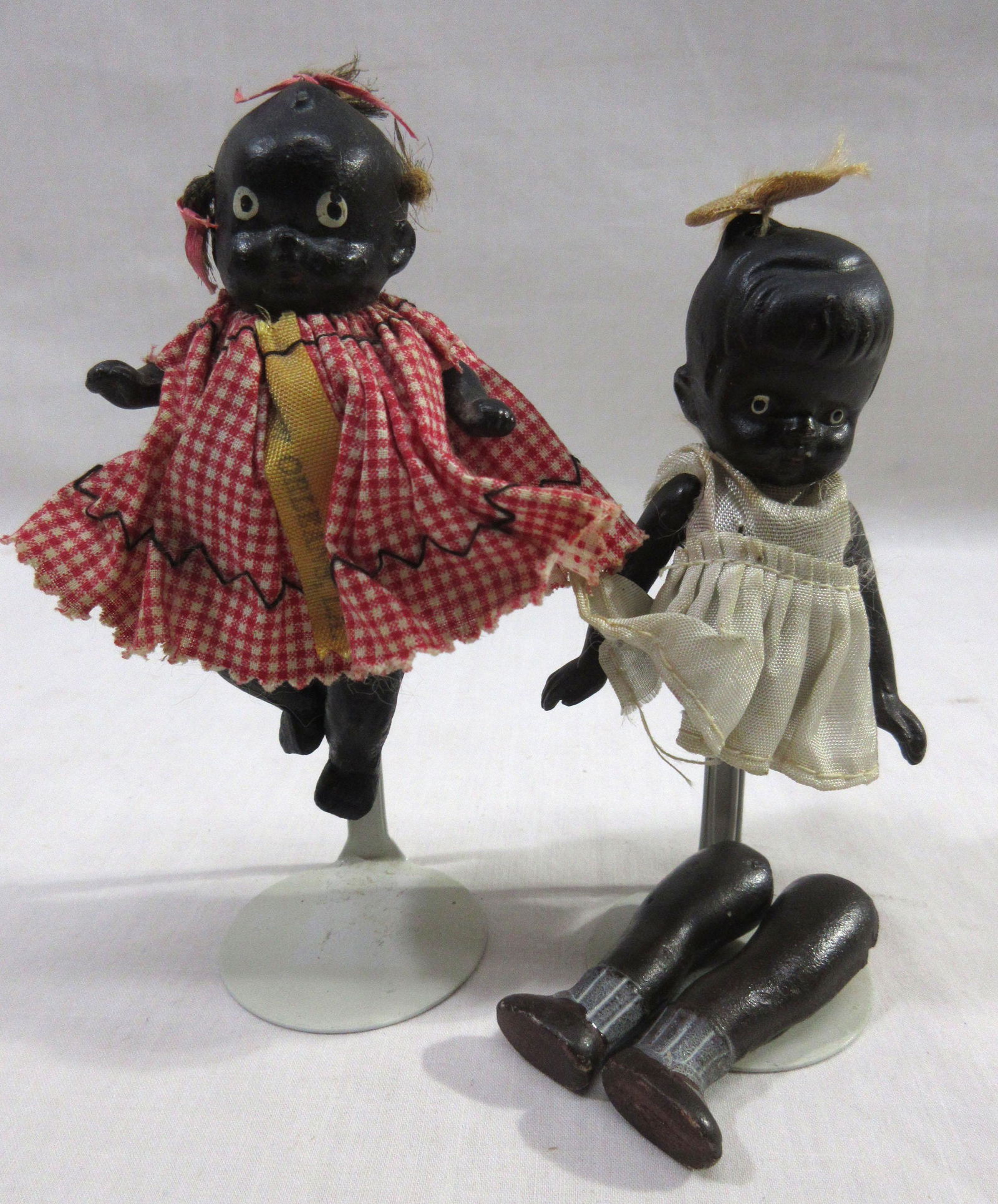 2 Black Memorabilia Bisque Doll: 4 1/8" & 4 3/8"