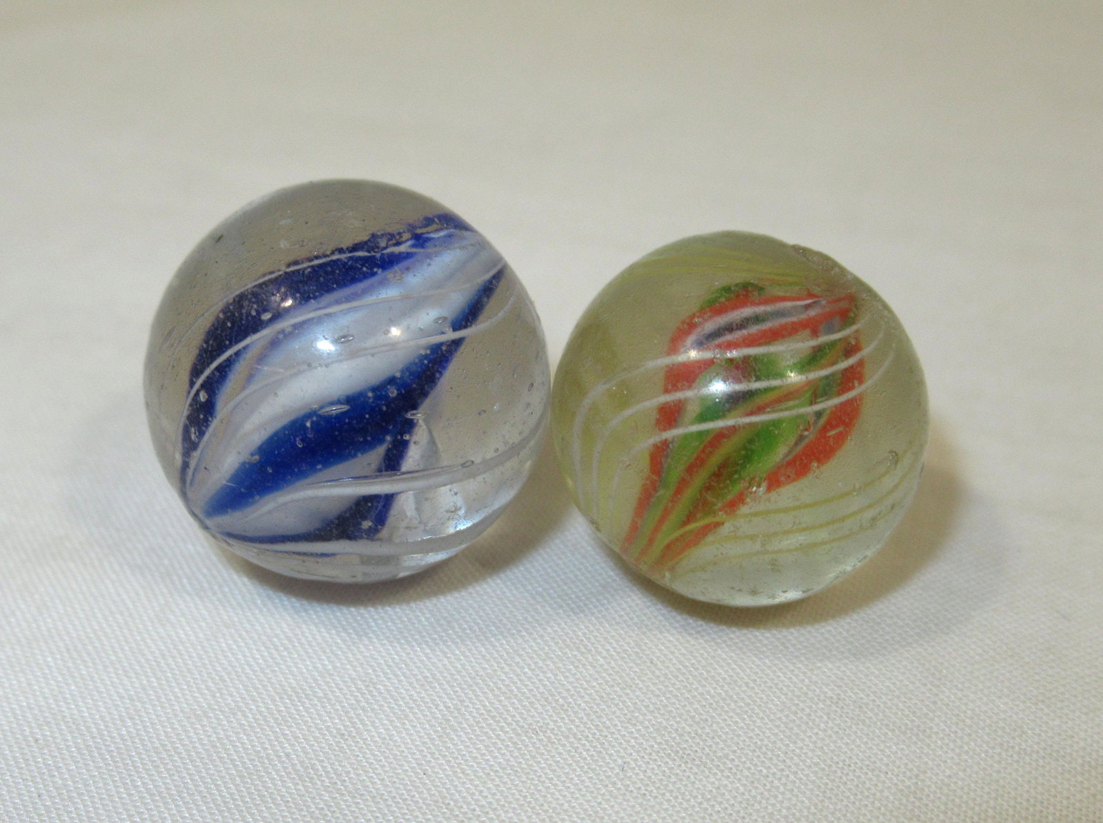 2 German Swirl Marbles: 3/4" & 11/16"
