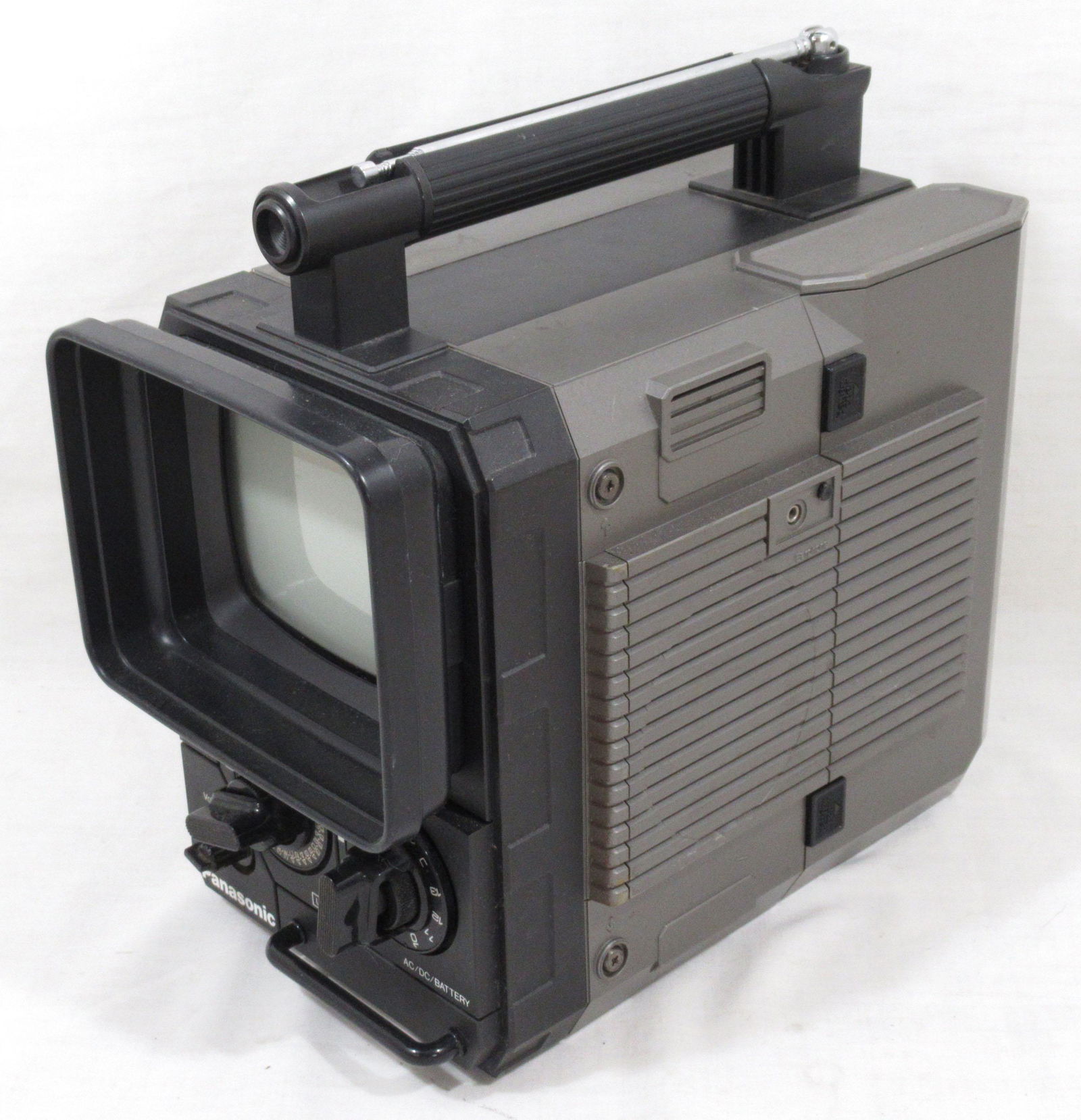 Panasonic Solid State B&W UHF/VHF Portable Television: Diag. 5" screen, built in antenna, transport handle