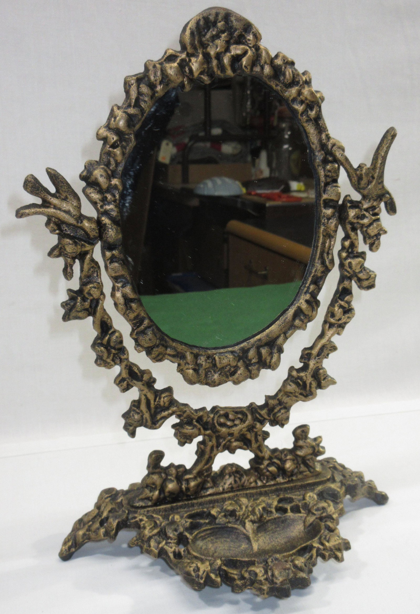 Cast Iron Mirror w/ Tray: 13"T x 9" x 6"