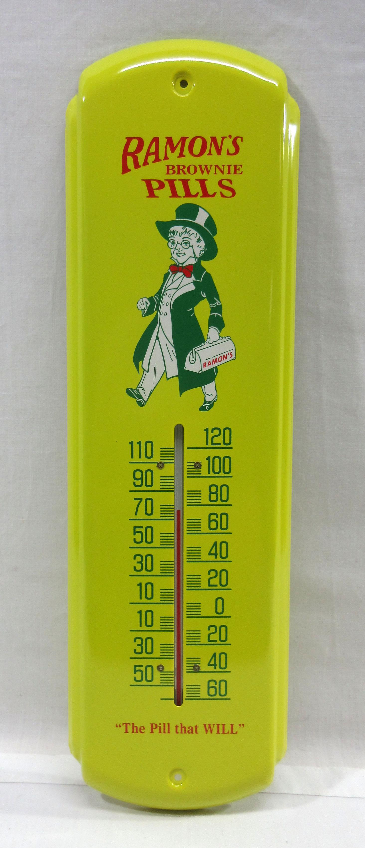 Ramon's Brownie Pills Adv. Thermometer: 17 1/8"T x 5"W