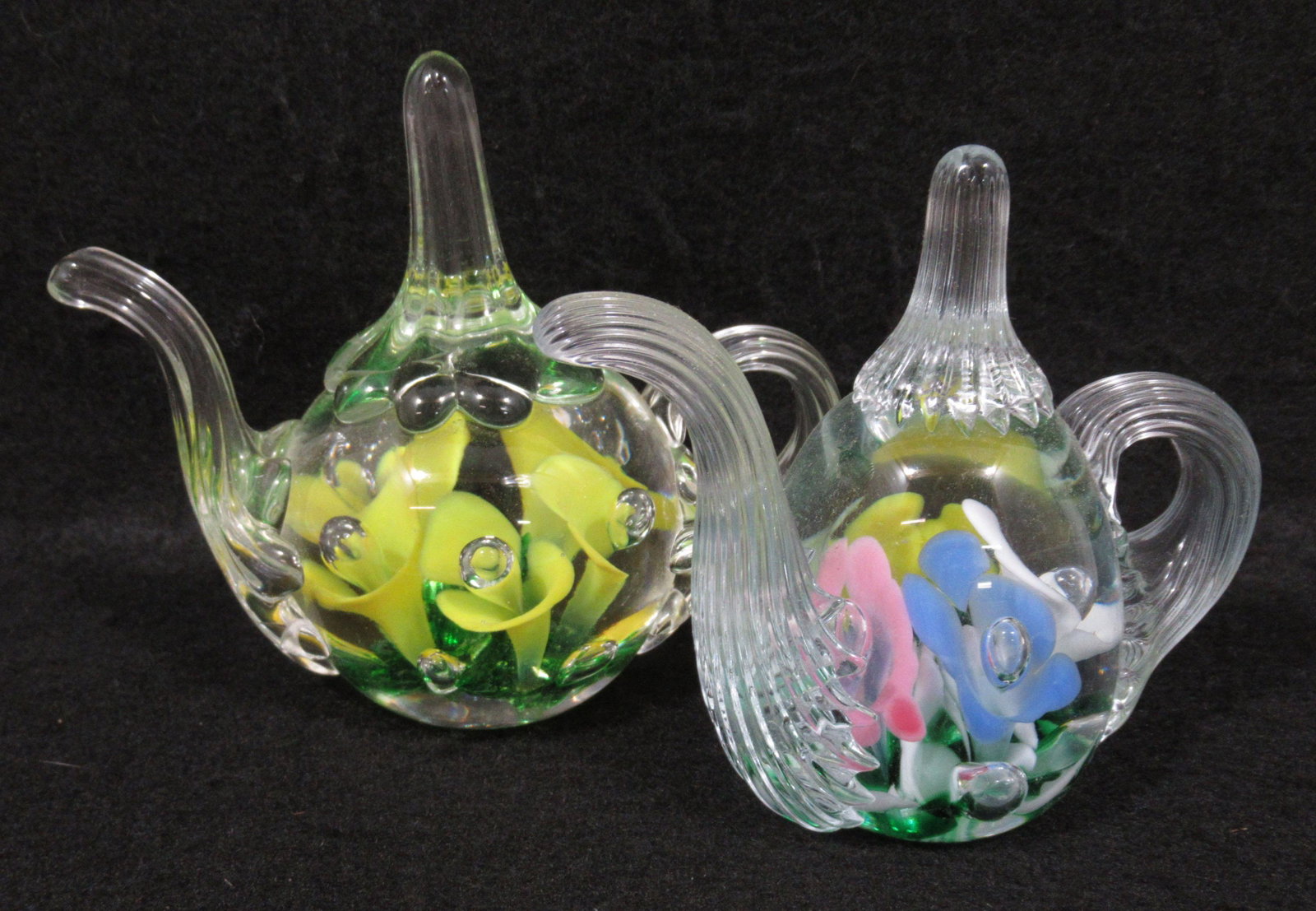 2 Teapot Paperweights St. Clair & Gibson: 5"L & 4 1/2"L
