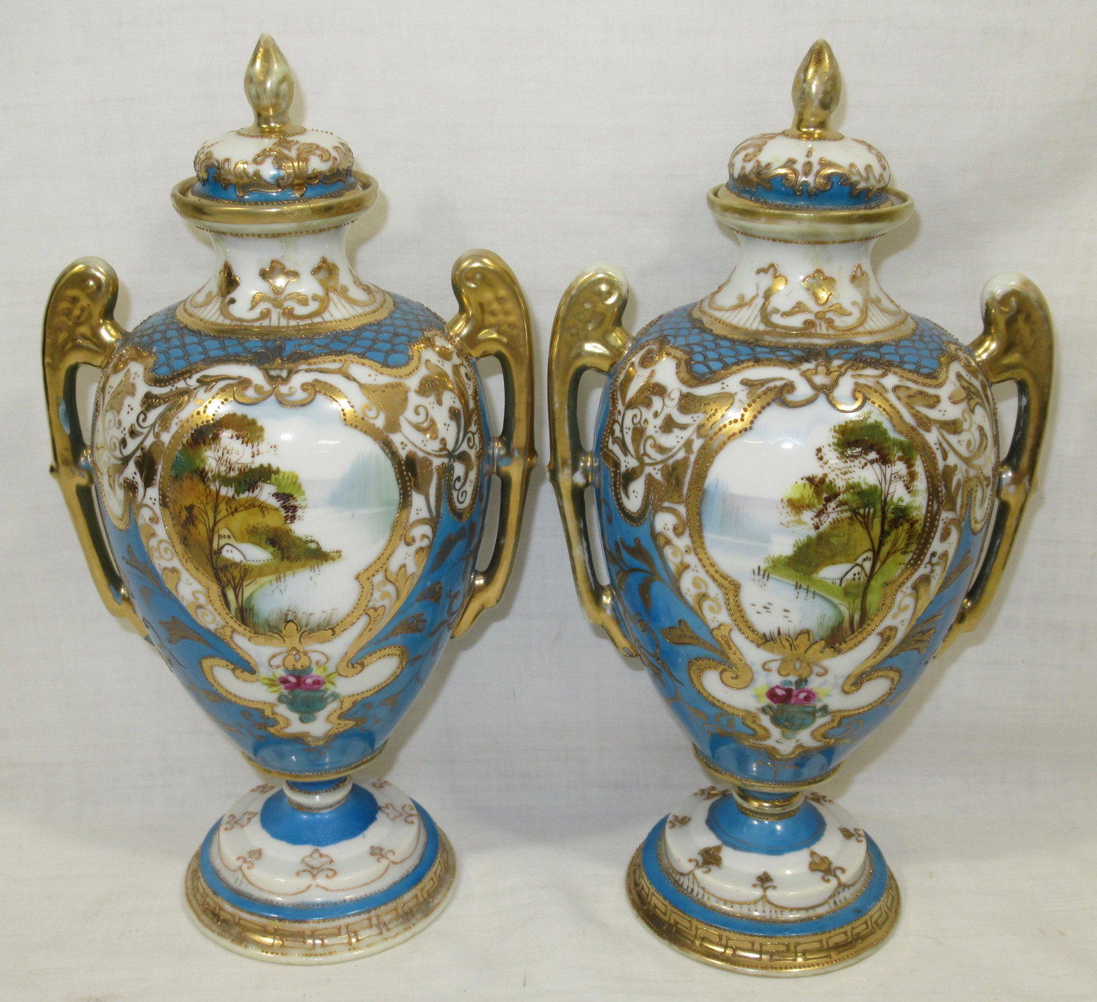 Pr H.P. Noritake Bolted Urns: 9 1/4"T x 4 3/4"W