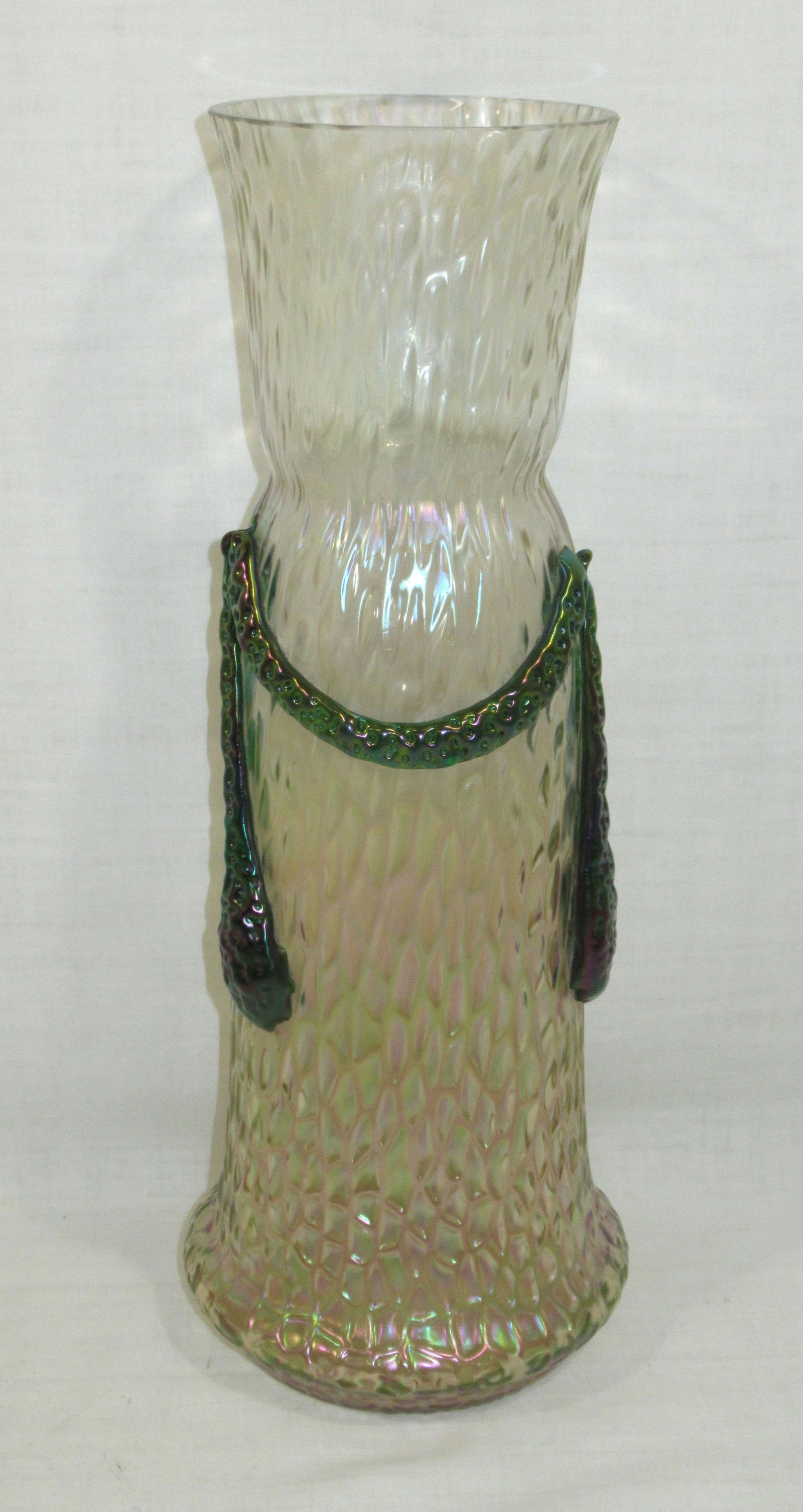 Loetz Vase with Applied Décor: 12 3/4"T x 4 3/4"