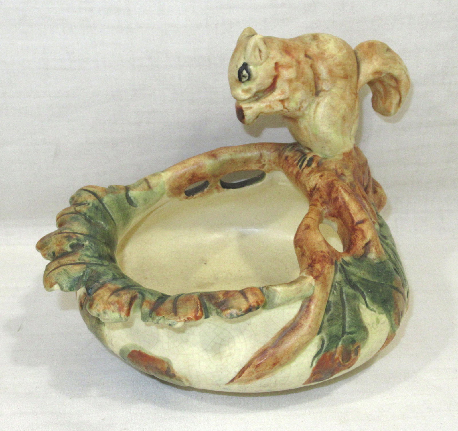 Weller Pottery Squirrel Dish: 4 3/4"T x 6 3/4" x 5 1/4