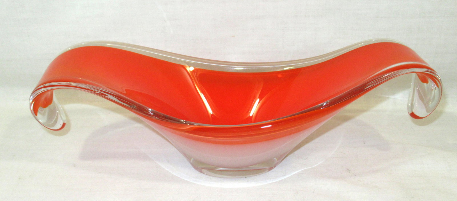 Sgnd Flygsfors Art Glass Boat: 3 3/4"T x 12" x 4 7/8"