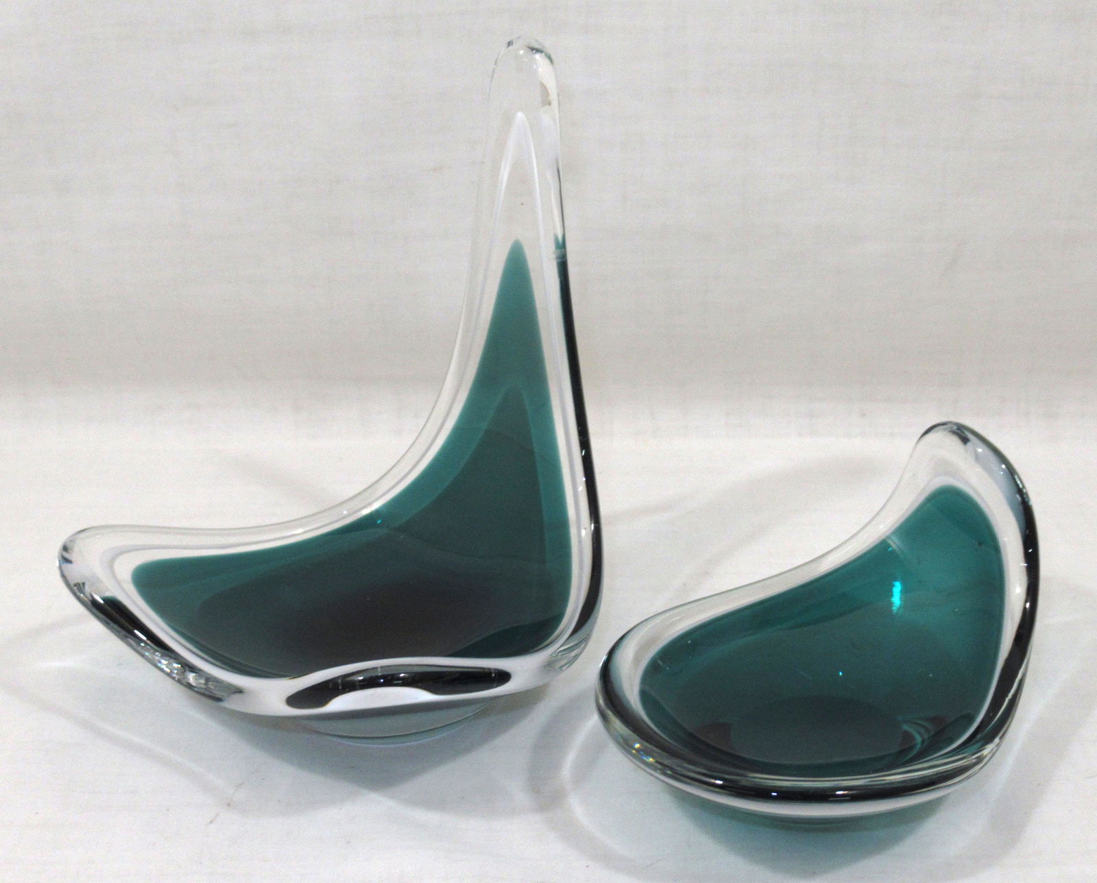 2 Sgnd Flygsfors Art Glass Scoops: 2 1/2"T & 5 1/4"T