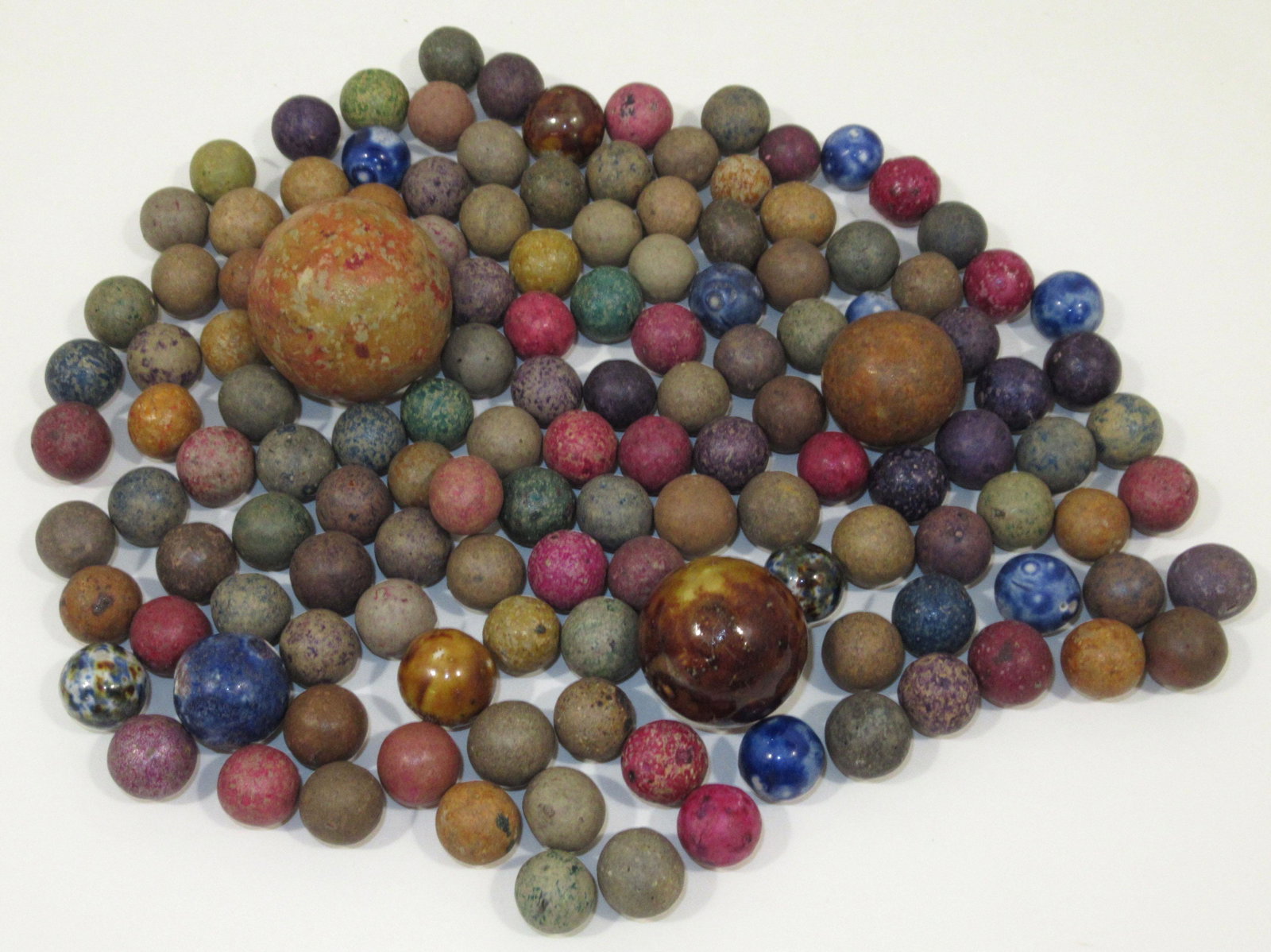 Lot of Bennington & Bird's Egg Clay Marbles: 1/2" - 1 1/2"