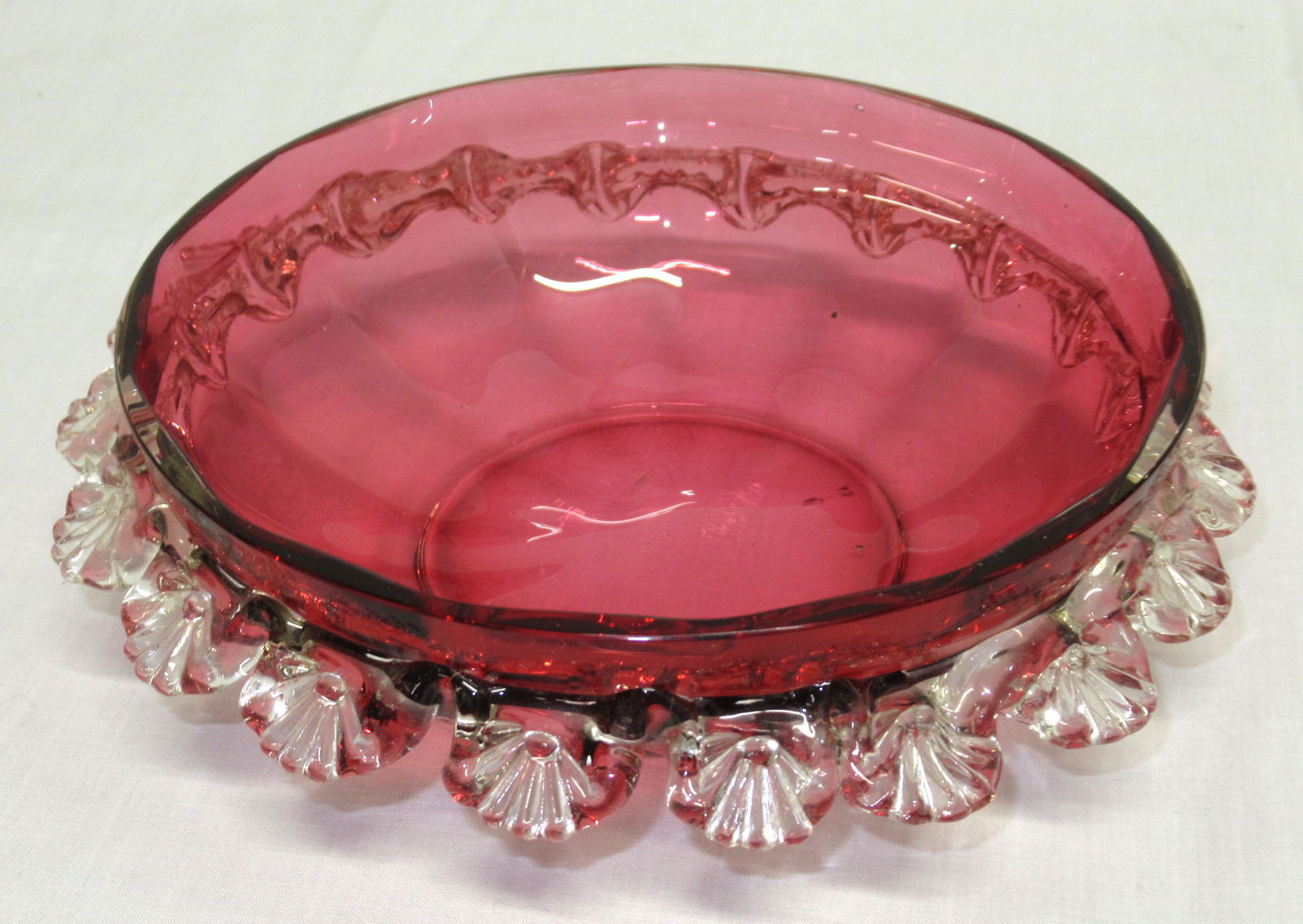 Victorian Cranberry Bowl with Rigoree: 2 1/4" x 7 1/2"