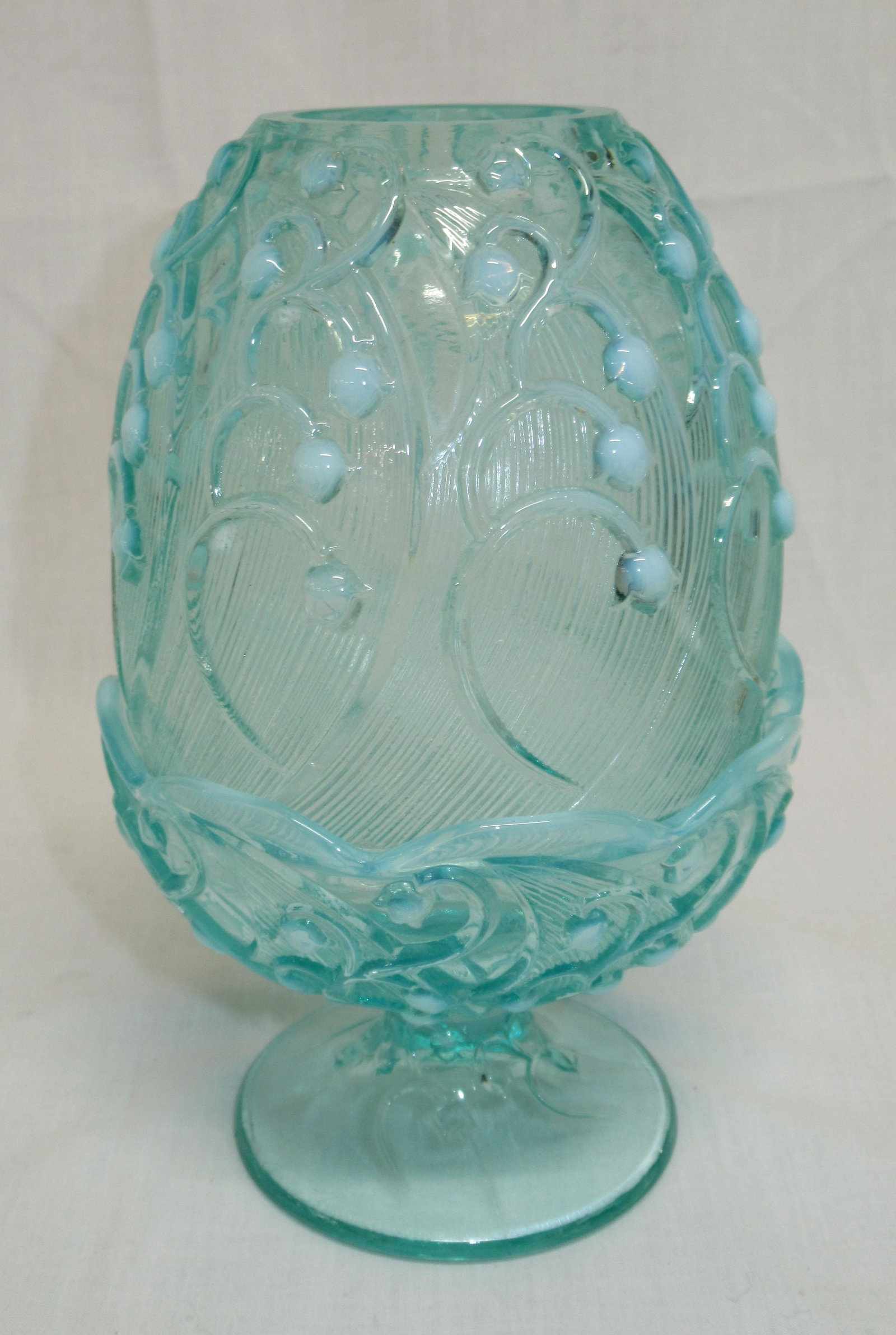Fenton Blue Opalescent Fairy Lamp: 7"T x 4 5/8"W