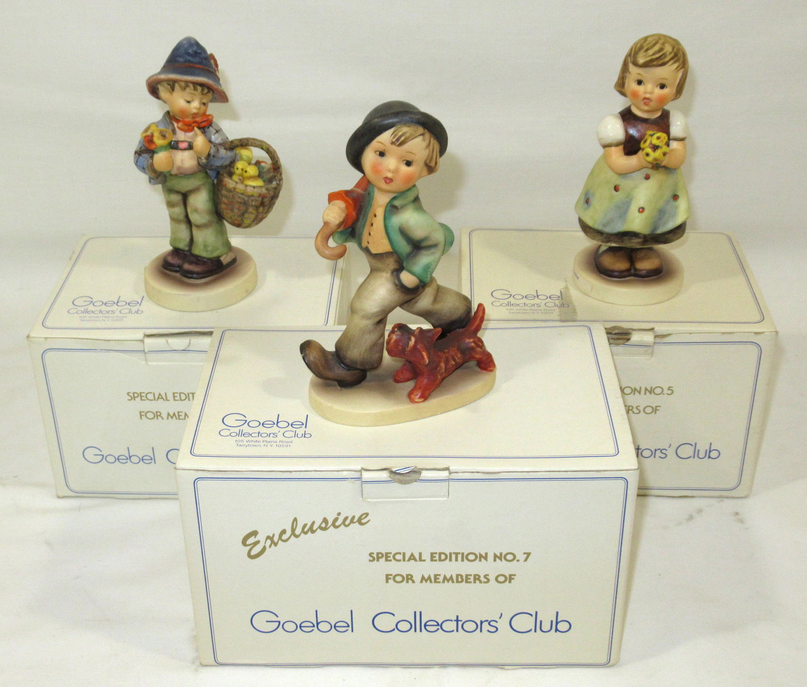 Goebel Hummels Spec. Editions 5, 6, & 7 in Orig. Boxes: "Easter Greetings" 5 1/8", "For Mother" 5 1/4"T, 5 1/4"T