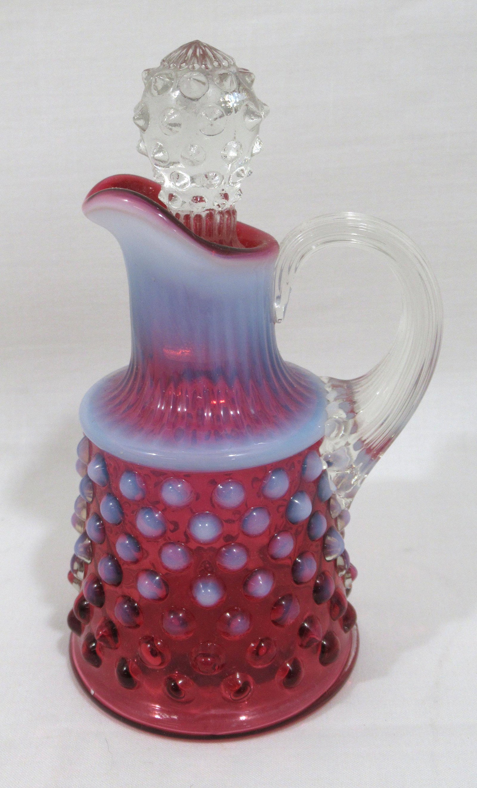Fenton Cranberry Opalescent Hobnail Cruet: 4 7/8"T