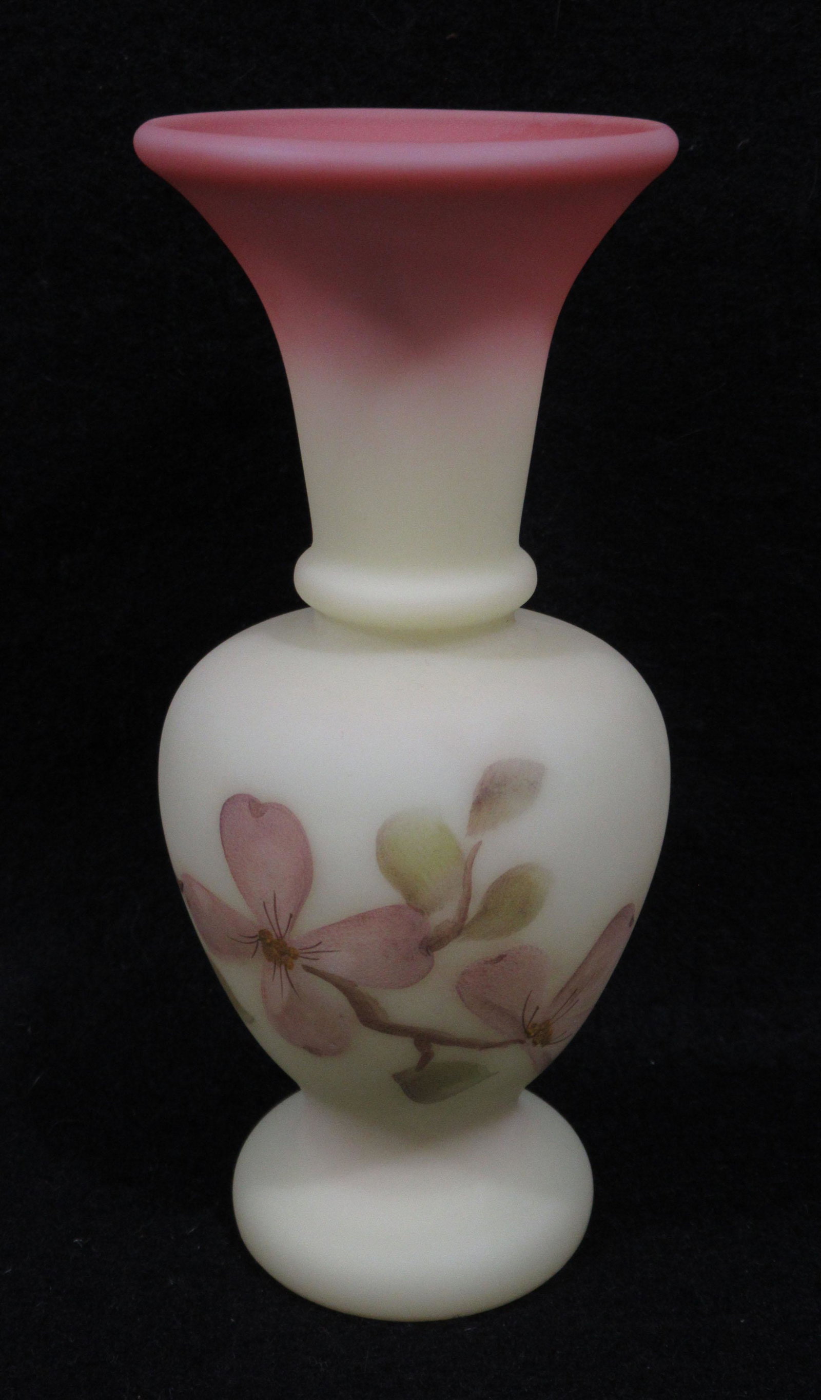 Fenton Burmese H.P. Vase: 6"T x 2 1/2"W