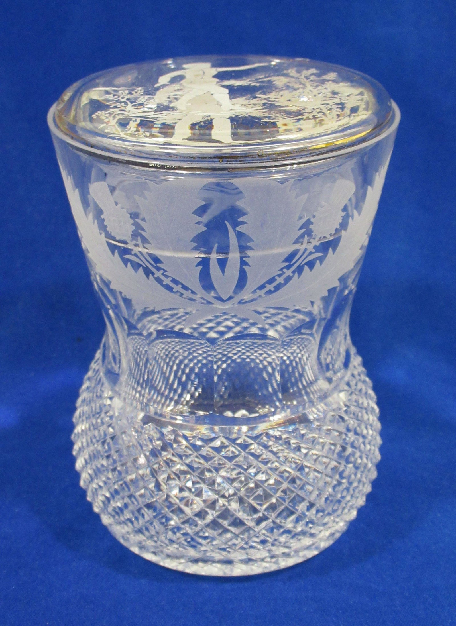 Etched Jar with Mary Gregory Lid: 4 1/8"T x 2 7/8"W