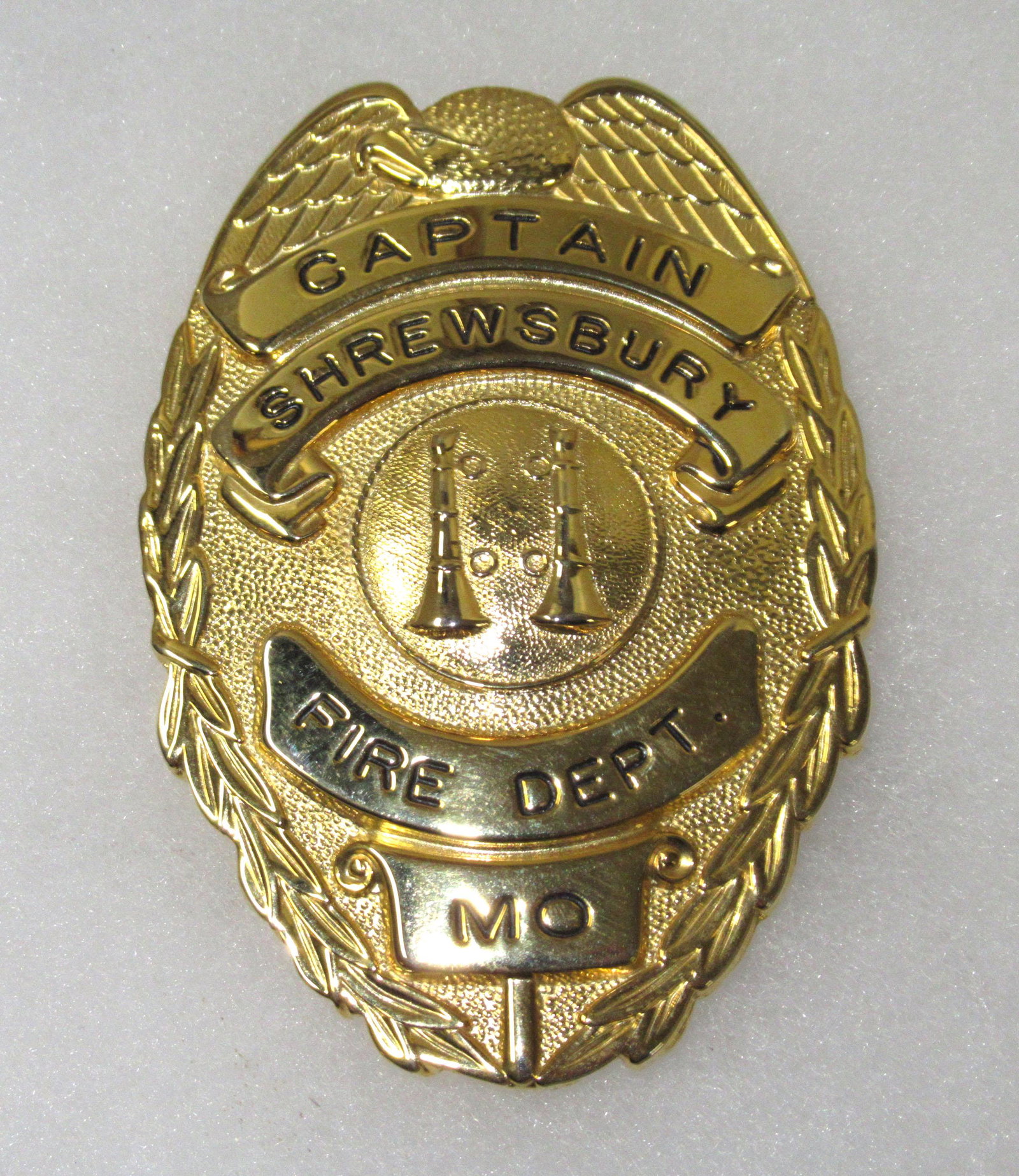 Fire Dept. Badge Captain Shrewsbury, MO: 3 1/8" x 2 1/8"