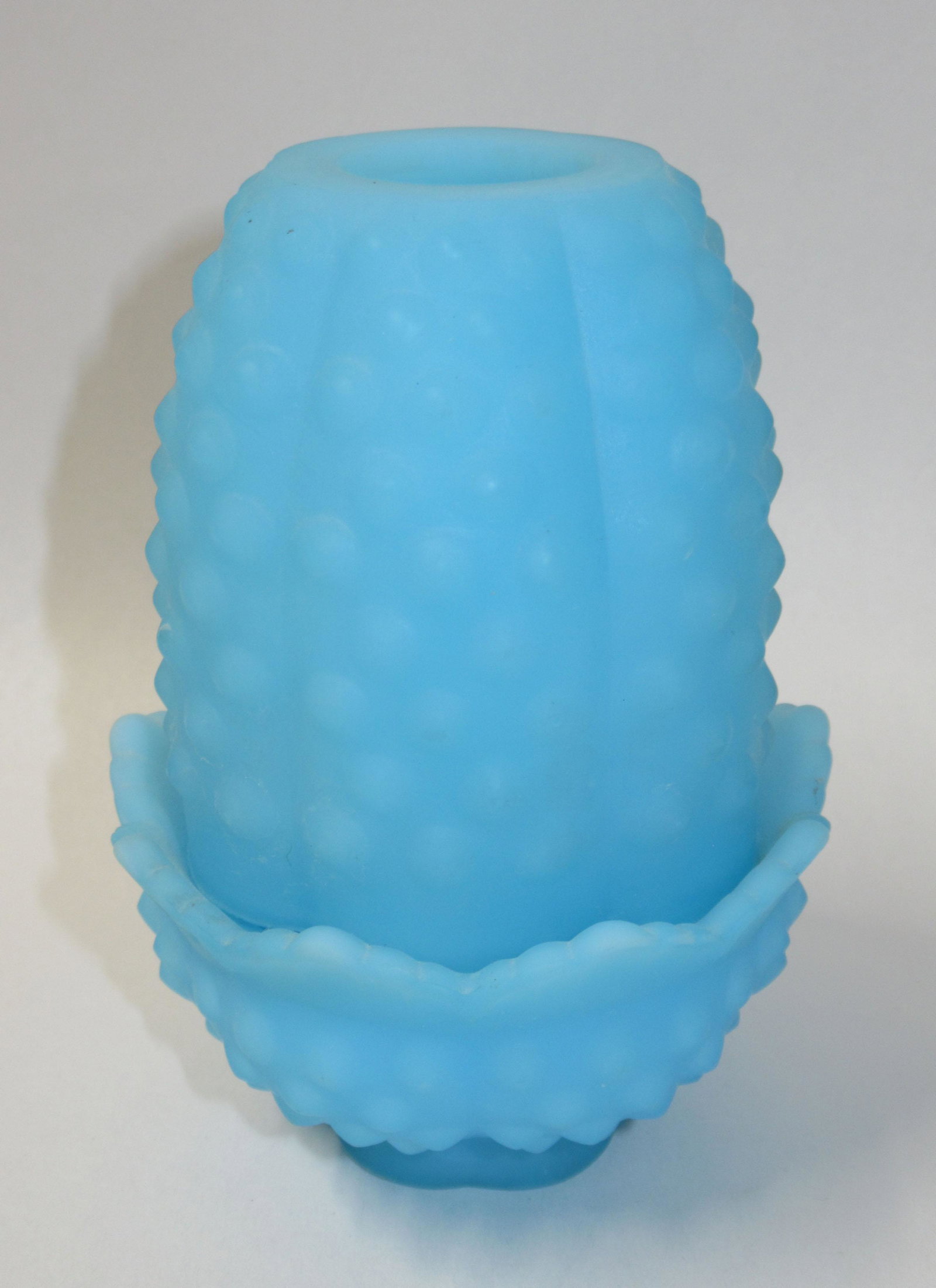 Fenton Blue Satin Fairy Lamp: 4 3/4"T