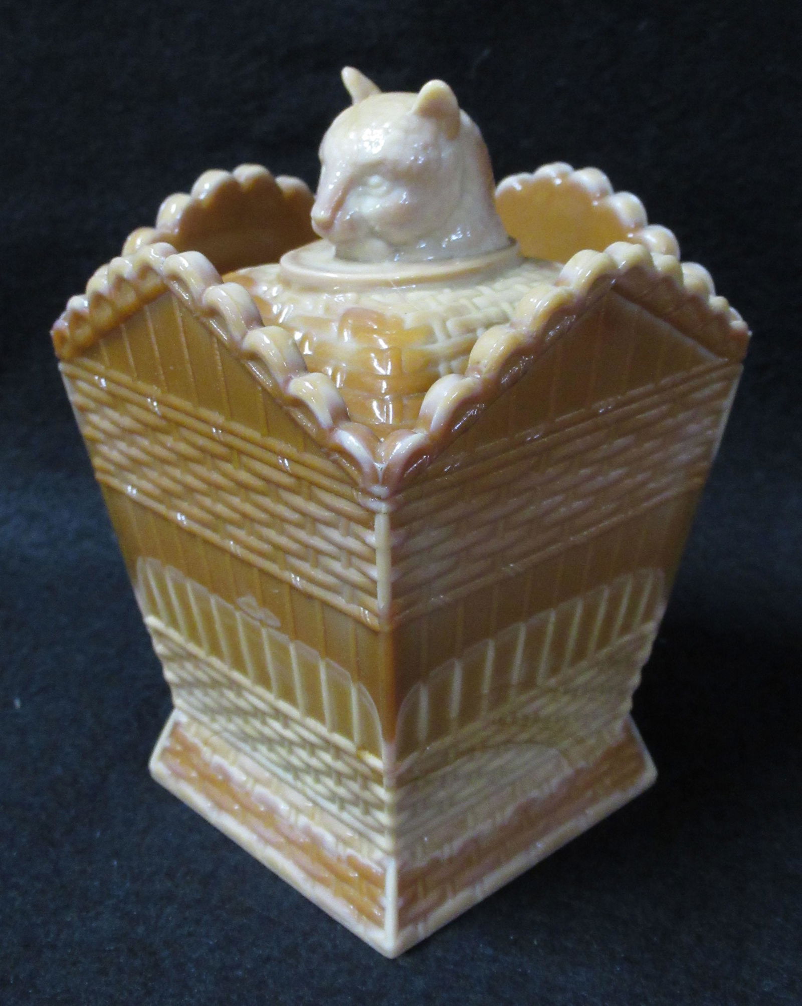 Chocolate Glass Covered Jar Cat Finial: 5"T x 3 1/2"W