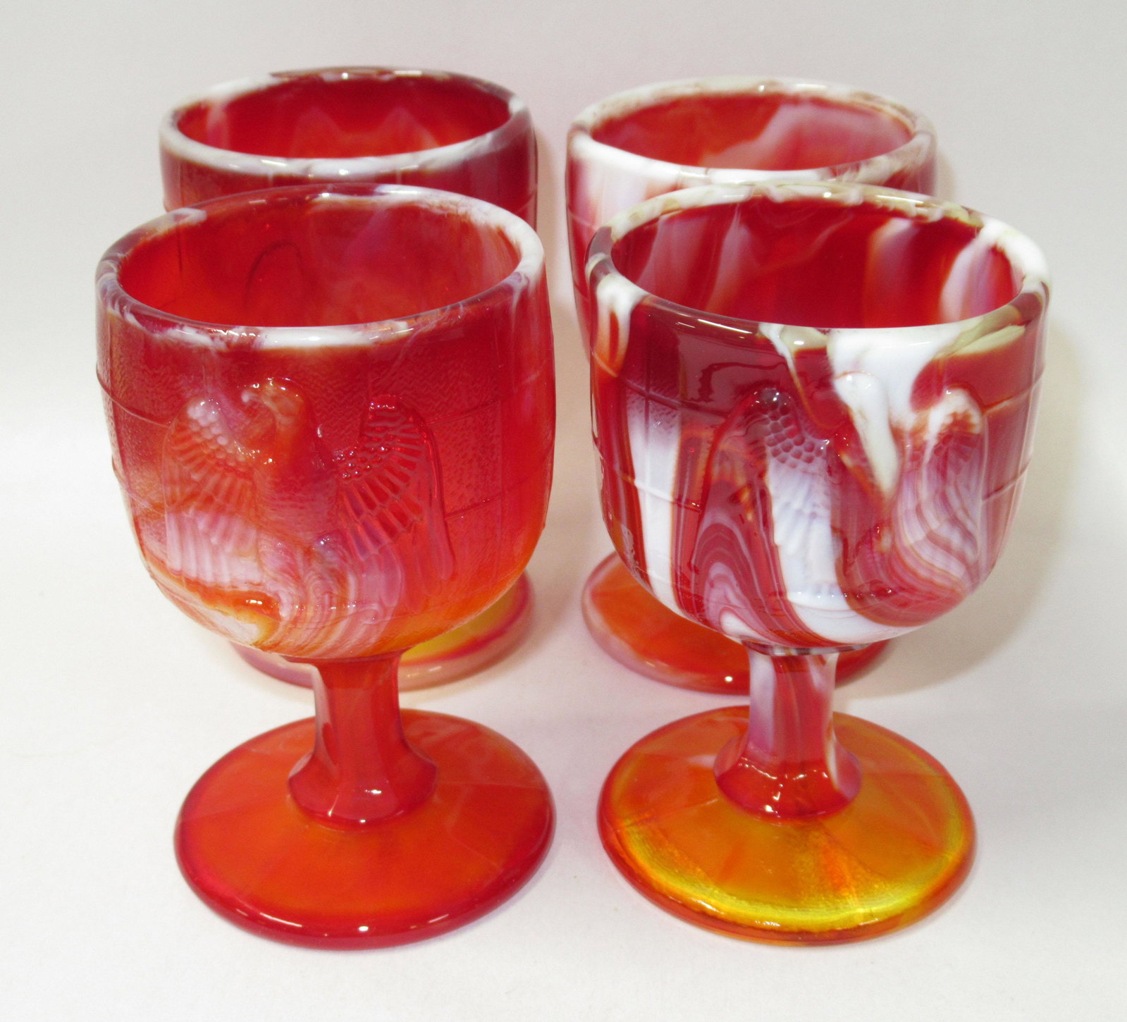 4 Red Slag Goblets: 4"T x 2 1/2"W