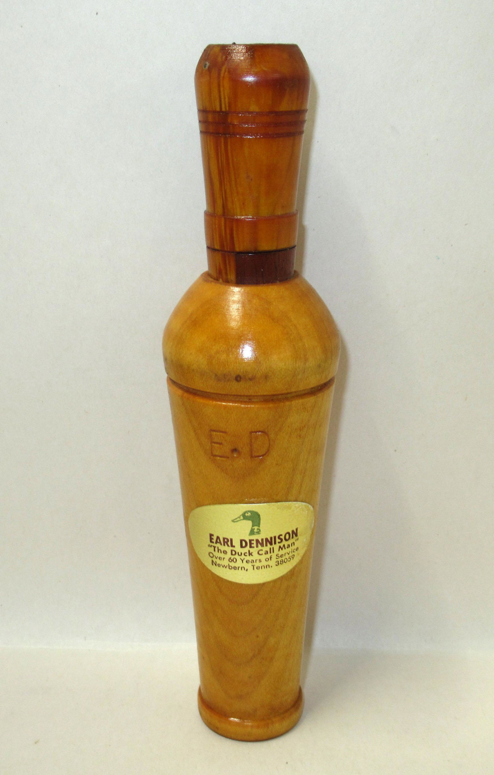 Tiger Maple Earl Dennison Duck Call N.O.S.: Bronze Reed. 6 3/4" Call