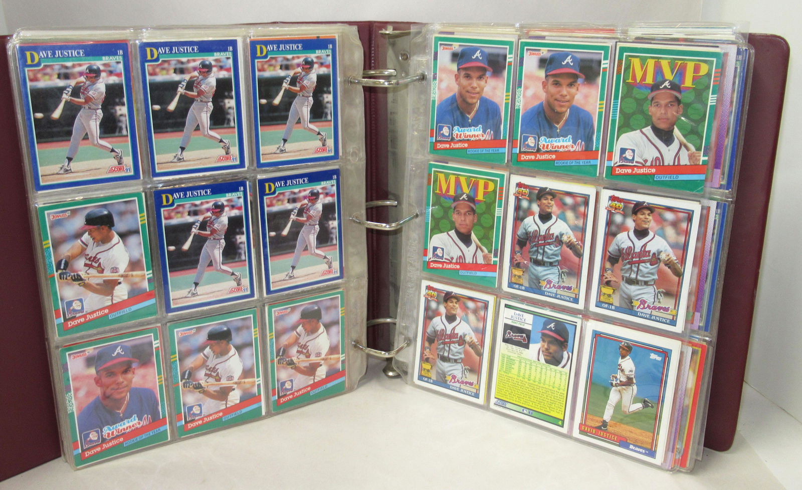 Approx. 340 Baseball Cards Inc. Nolan Ryan: Inc. Nolan Ryan, Will Clark, David Justice Etc. 11 3/4" x 12" Binder