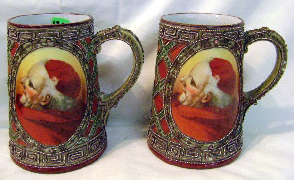 Pr Hand-painted Nippon Portrait Mugs Cardinal: 5 1/2" tall
