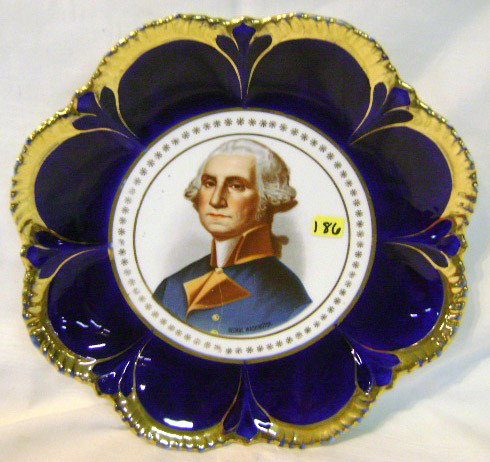 Cobalt Portrait Plate George Washington: 10 1/2", marked Empire China