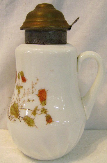 HP Victorian Opal Glass Syrup Pitcher: HP Victorian Opal Glass Syrup Pitcher 6 3/4" tall