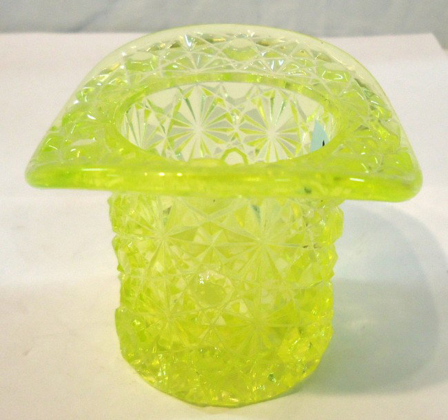 Toothpick Hobnail Hat Vaseline Glass: Toothpick Hobnail Hat Vaseline Glass Duncan & Sons 2 5/8" tall