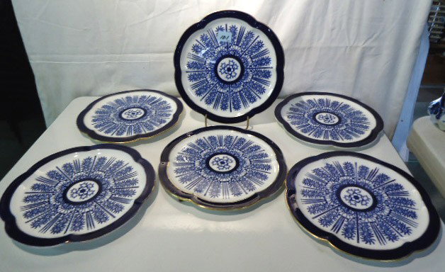 6 Flow Blue Plates: 9 3/8"`