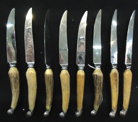 8 Bone Handle Steak Knives: William Adams 10 1/4"