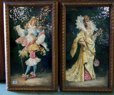 2 Majolica Plaques, Artist Signed "Clair": 23"x13 3/4"