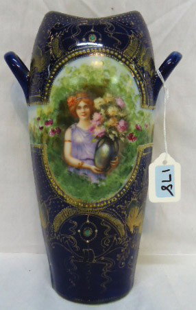 Cobalt HP Nippon Portrait Vase: 10"