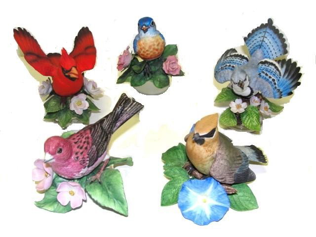 Group Of Five Lenox Porcelain Bird Figurines: Of various sizes. All in very good condition, may find minute chip on one otherwise no major chips. .See photos for names on bottoms.