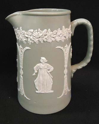 Dudson Brothers Green Jasperware Pitcher C 1890: 6"