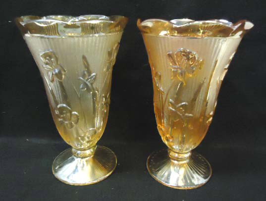 2 Carnival Iris & Herringbone Vases: 9"