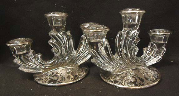 Pr. Silver Overlay Candelabras: 5 3/4" x 8"