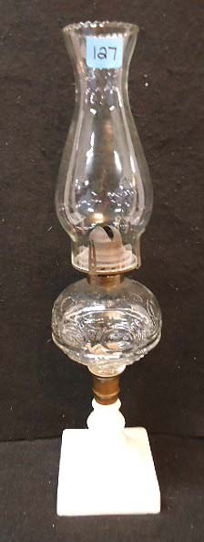 No. 1 Ring & Punty Sawtooth & Eye Oil Lamp w/ Opal: 9 3/4" To Top of Collar