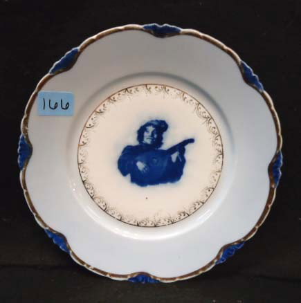 German Flow Blue Plate, "The Serenades": 8 3/4"
