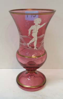 Mary Gregory Cranberry Vase: 6 1/4"