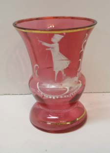Mary Gregory Cranberry Vase: 3 1/4"