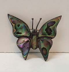Taxco Silver & Abalone Butterfly Pin: Bell Mark is 3