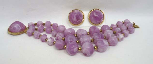 Kramer Lucite Lavender Swirl Bracelet & Earrings: Kramer