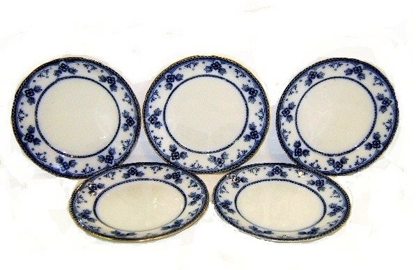 Five Belmont Flow Blue Plates By F. & Sons: Condition overall good, less than normal wear for age use. dia. 7 3/8" $50-100
