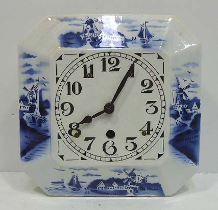 Blue & White Delft Germany Clock: 9" x 9"