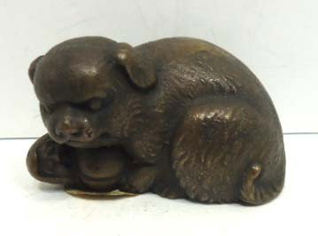 Tiffany Bronze Dog Paperweight: Marked Tiffany Studios New York, 1 1/2"T x 2 1/2" L