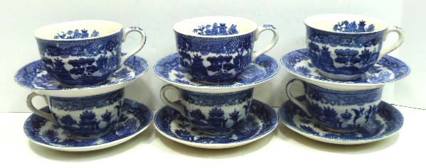 Set Of 6 Blue Willow Cups & Saucers: 12 Pcs.