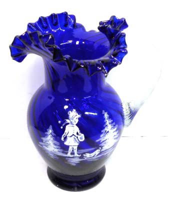 Cobalt Mary Gregory Pitcher W/ App. Handle: 10 1/2"