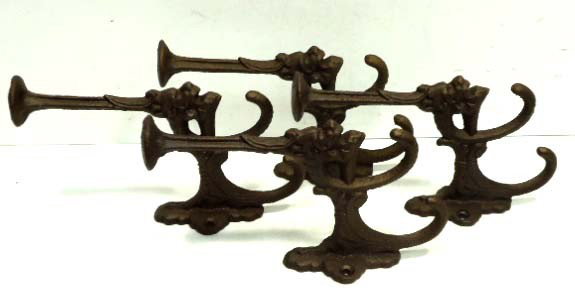 4 Cas Iron Hat Hooks W/ Heads: 4" X 6 !/2"
