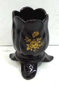 Toothpick Holder-Gold Enam/Black Porc.: 3"